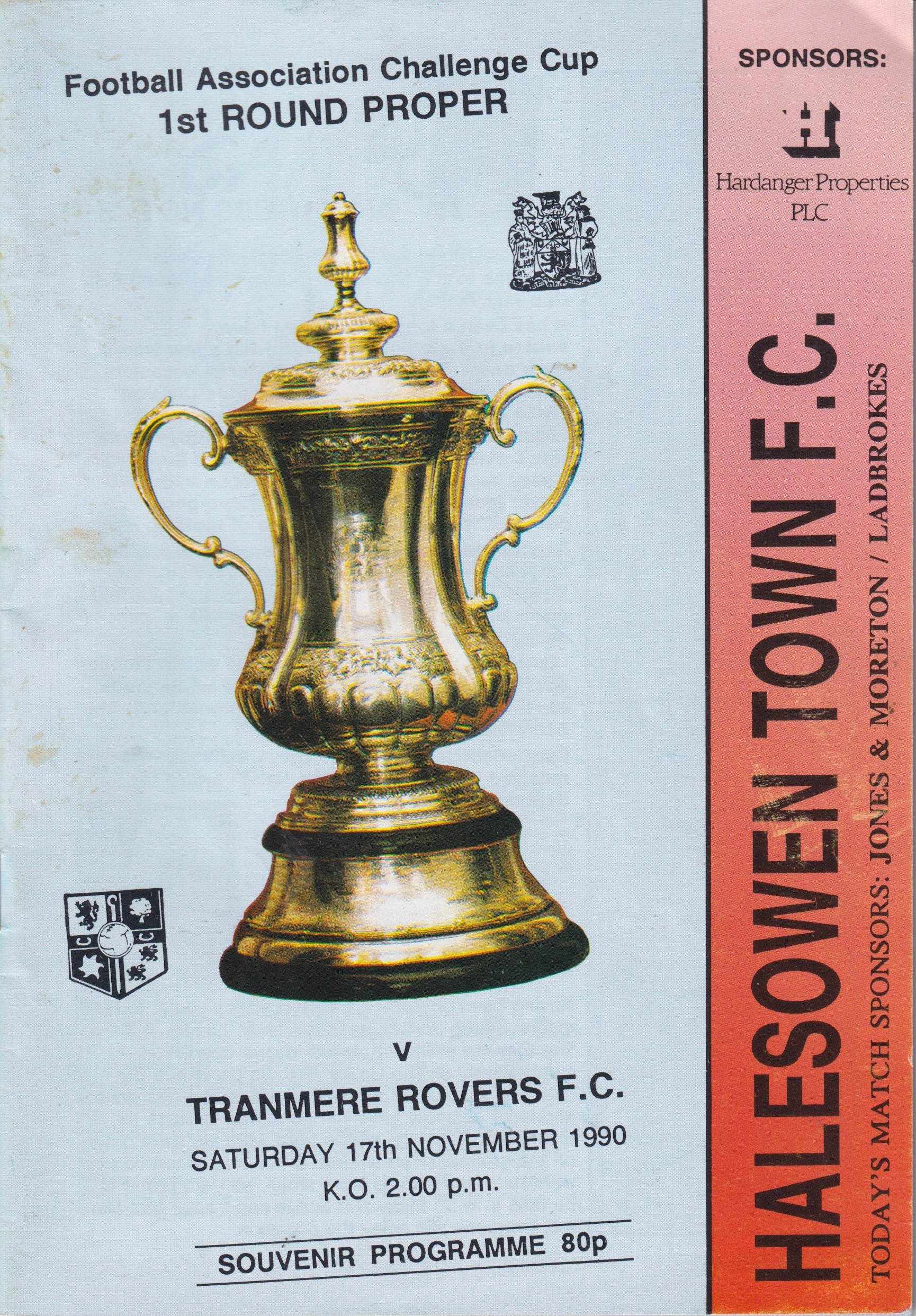Halesowen Town v Tranmere Rovers match programme